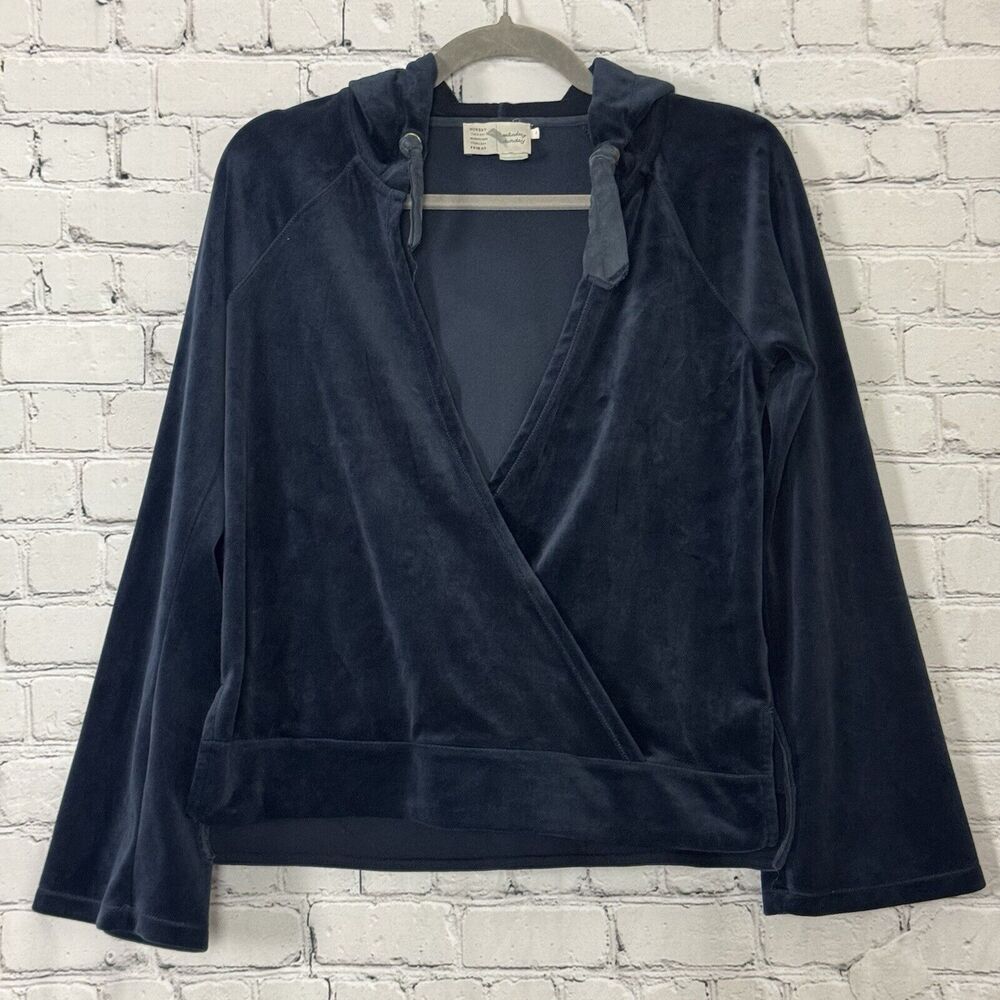 Anthropologie Saturday Sunday Women XS Pullover Navy Velvet Soft Wrap Hoodie Top